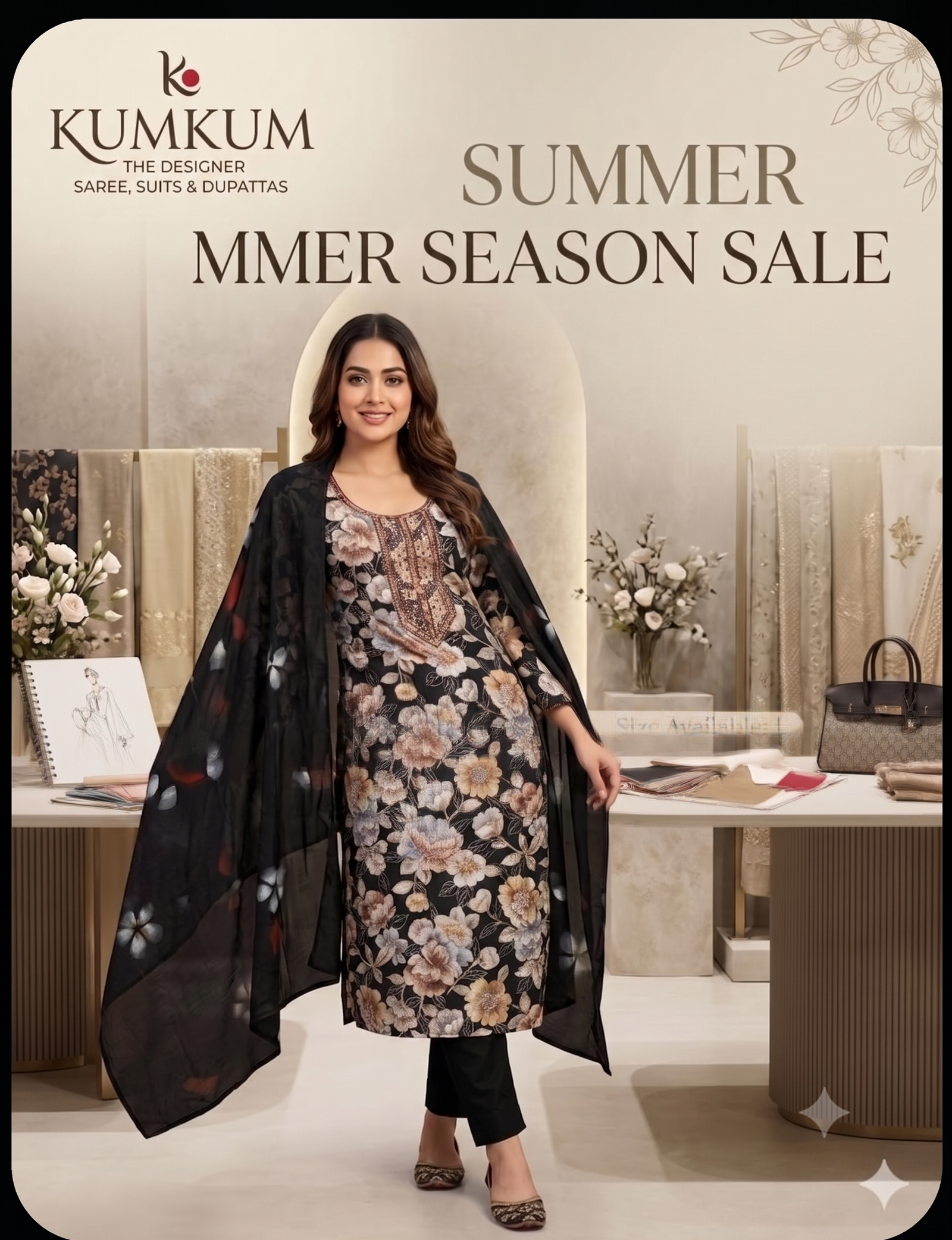 Black Floral Print Kurta Set