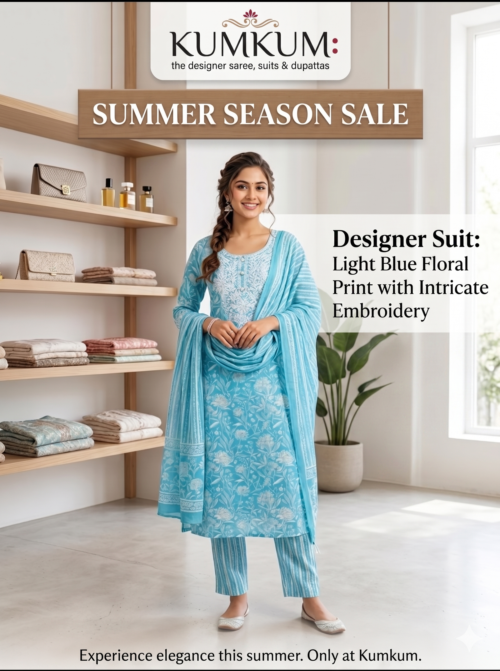 Designer Suit – Light Blue Floral Print