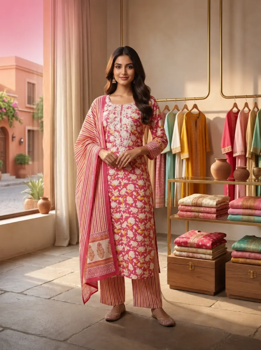 Pink Floral Print Suit Set