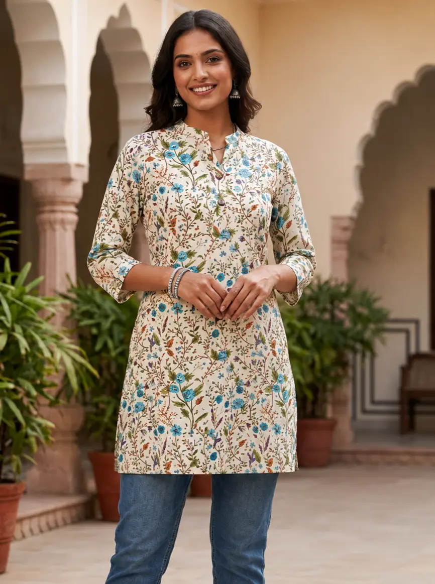Exquisite Floral Print Short Kurti