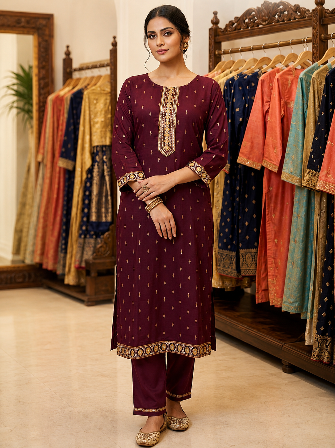 Maroon Embroidered Kurti