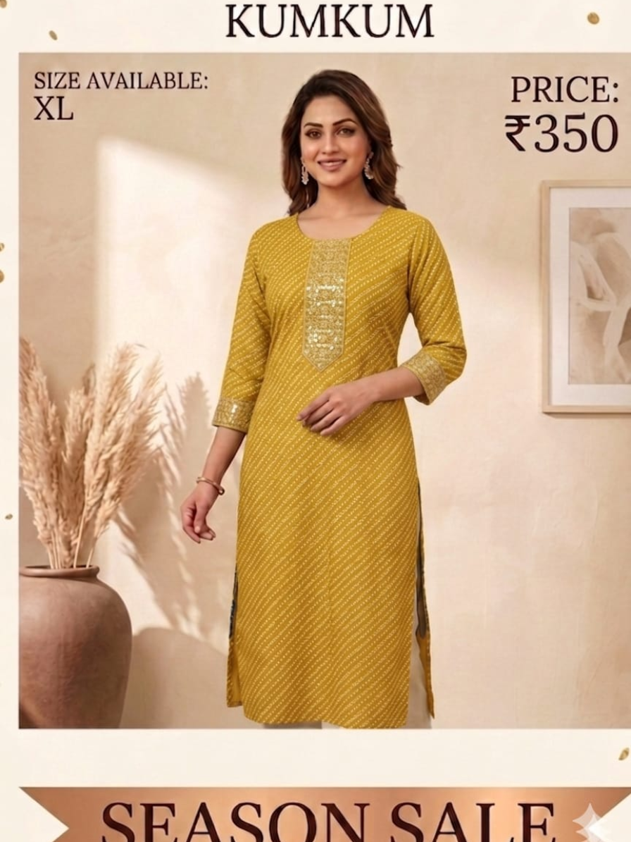 Kumkum Classic Printed Kurti – Mustard Yellow