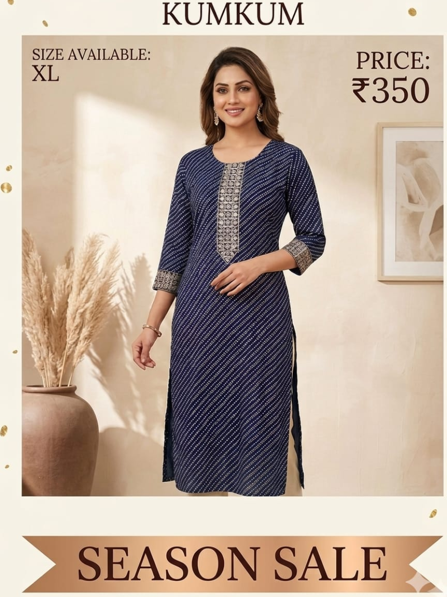 Kumkum Classic Printed Kurti – Royal Blue