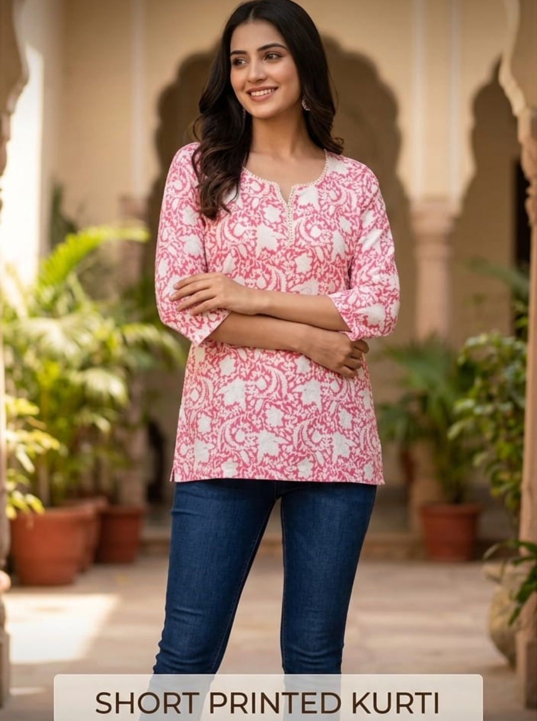 Pink Printed Short Kurti