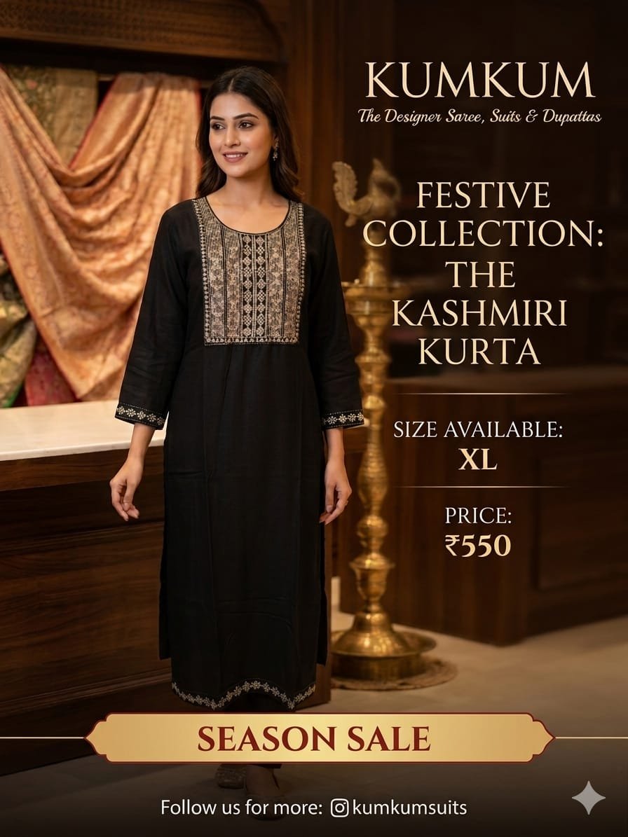 Kashmiri Embroidered Kurta – Black