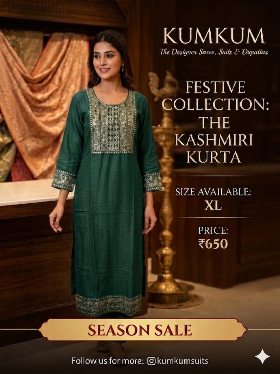 Kashmiri Embroidered Kurta – Green