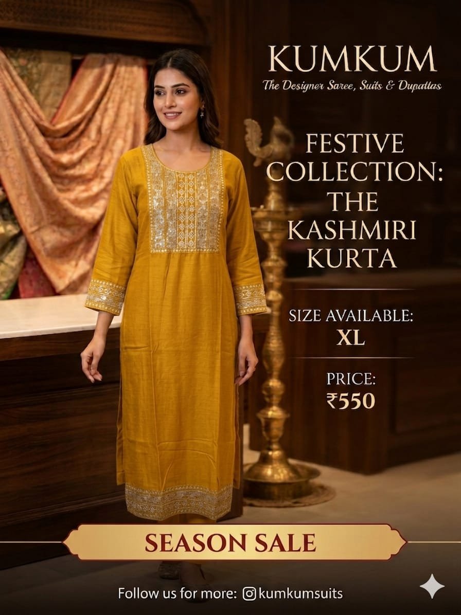 Kashmiri Embroidered Kurta – Mustard