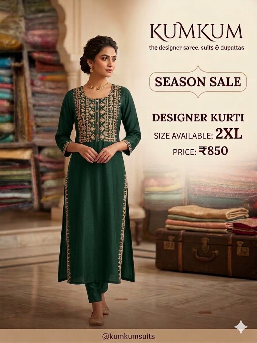 Designer Kurti – Emerald Green