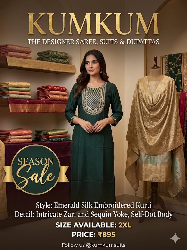 Emerald Silk Embroidered Kurti