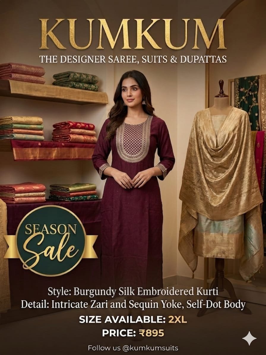 Burgundy Silk Embroidered Kurti