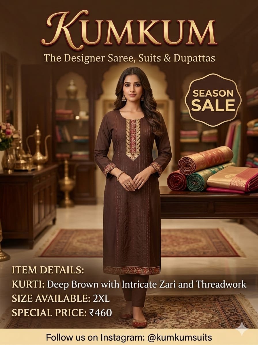 Deep Brown Zari Threadwork Kurti