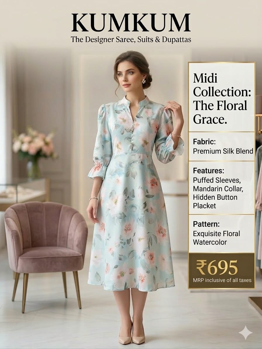 Floral Grace Premium Midi Dress