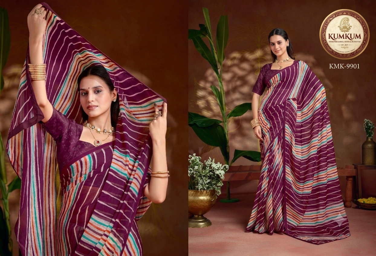 Rich Wine Multi-Stripe Leheriya Saree