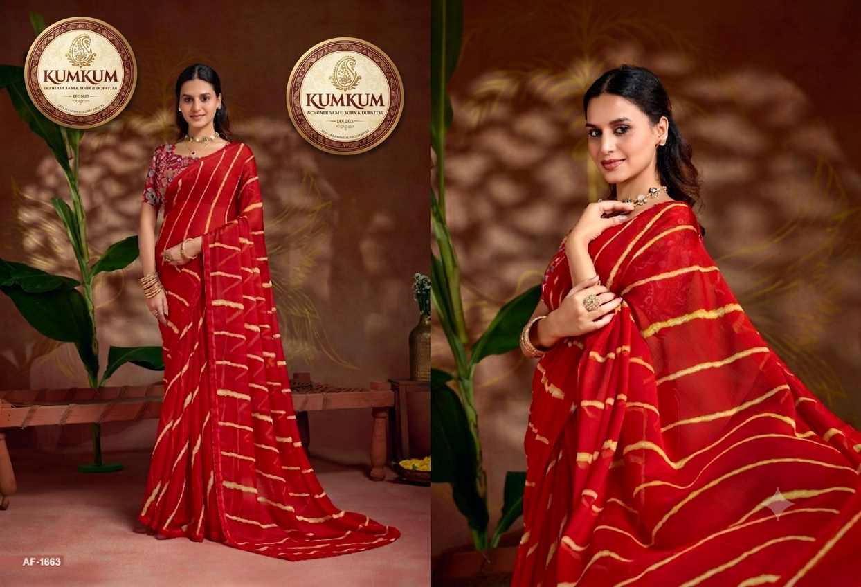 Crimson Red Shibori Stripe Saree with Floral Blouse