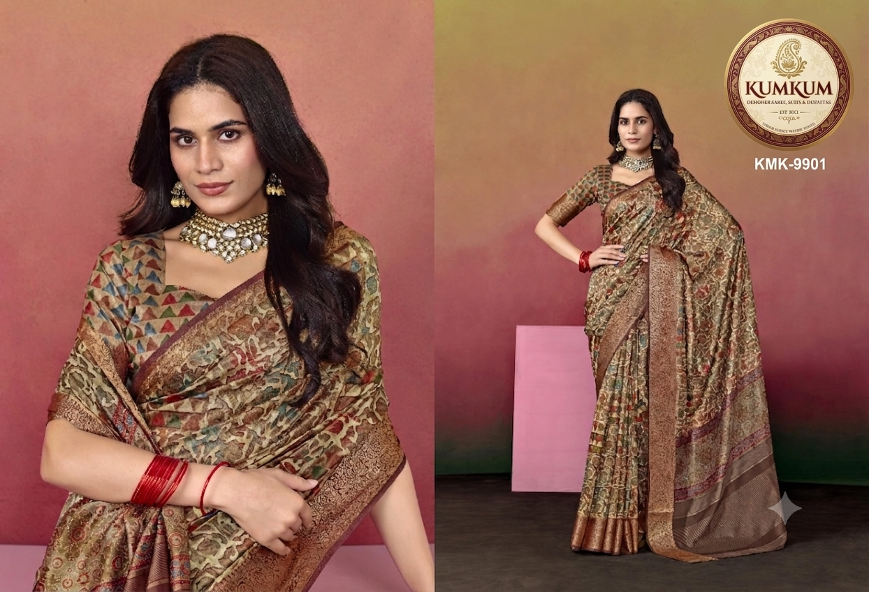 Earthy Olive & Bronze Geometric Saree