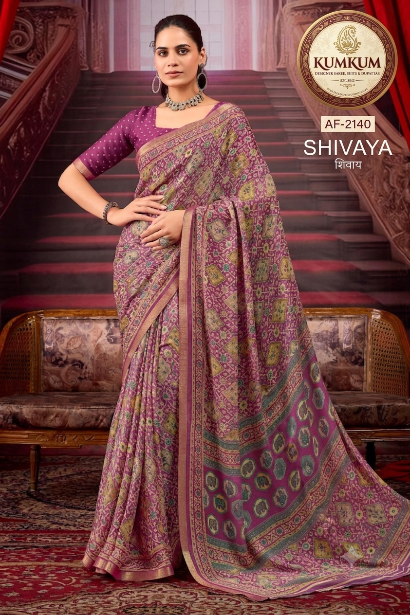 Magenta Geometric Tile Saree
