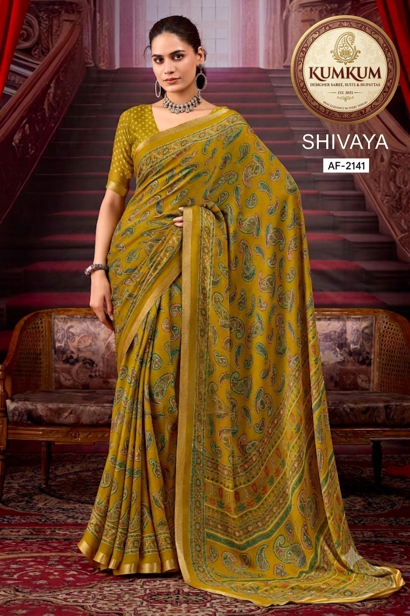 Mustard Yellow Paisley Saree