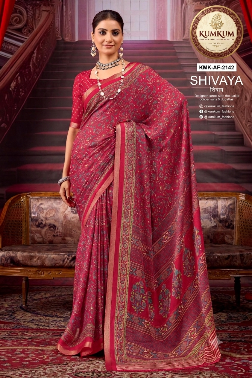 Crimson Red Floral Vine Saree