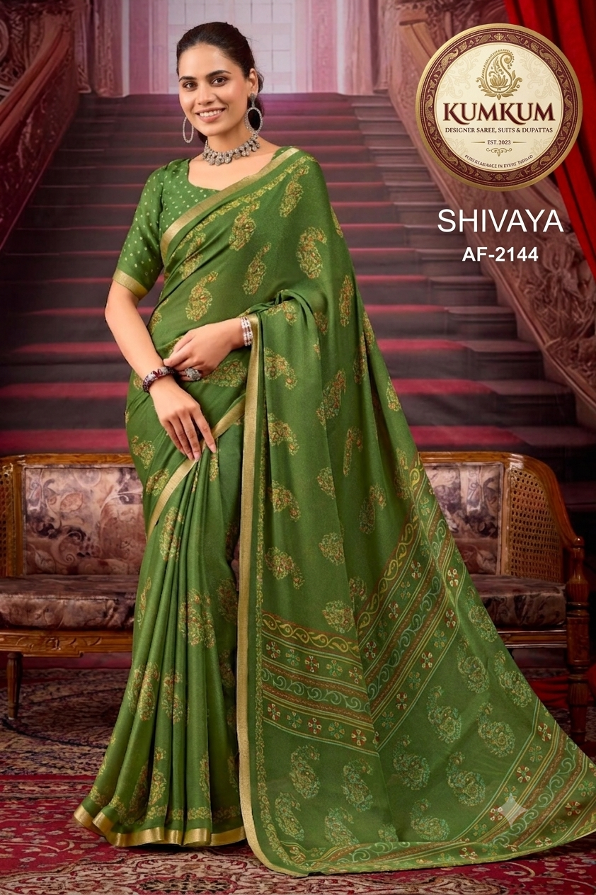 Olive Green Heritage Print Saree