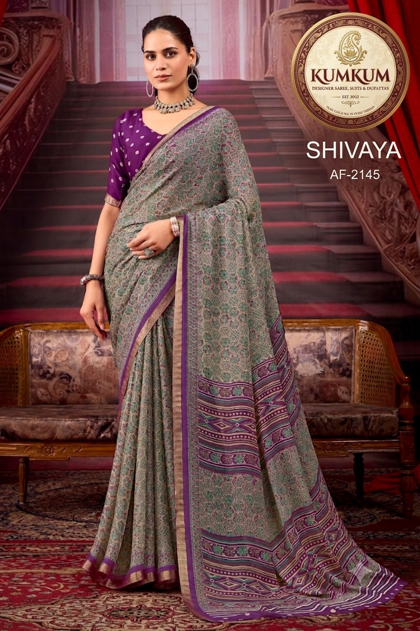 Lavender Grey Geometric Saree