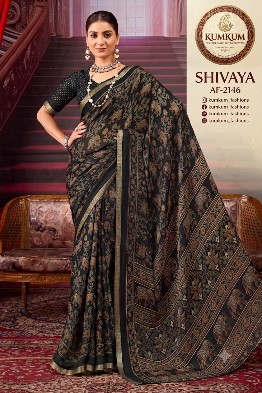 Black Royal Elephant Saree
