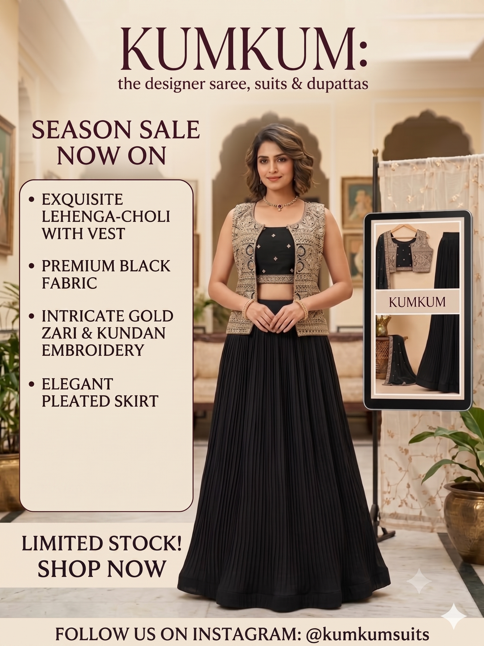 Black Exquisite Lehenga-Choli with Zari-Embroidery Vest