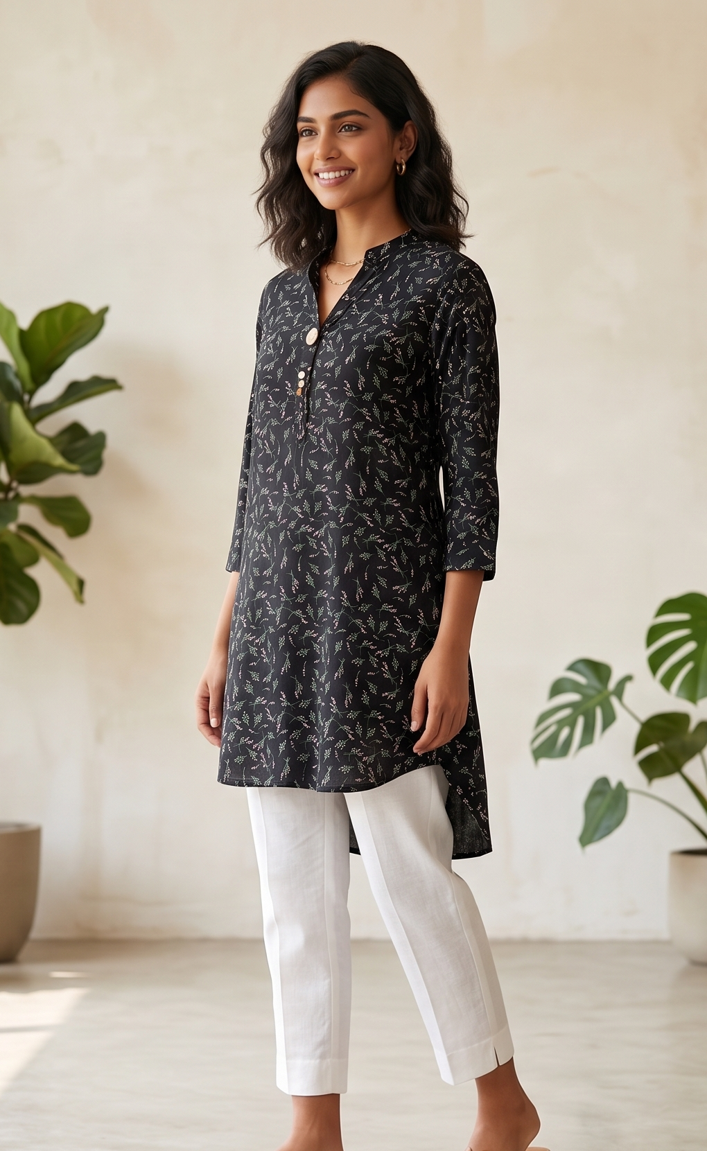 Black Printed Short Kurti