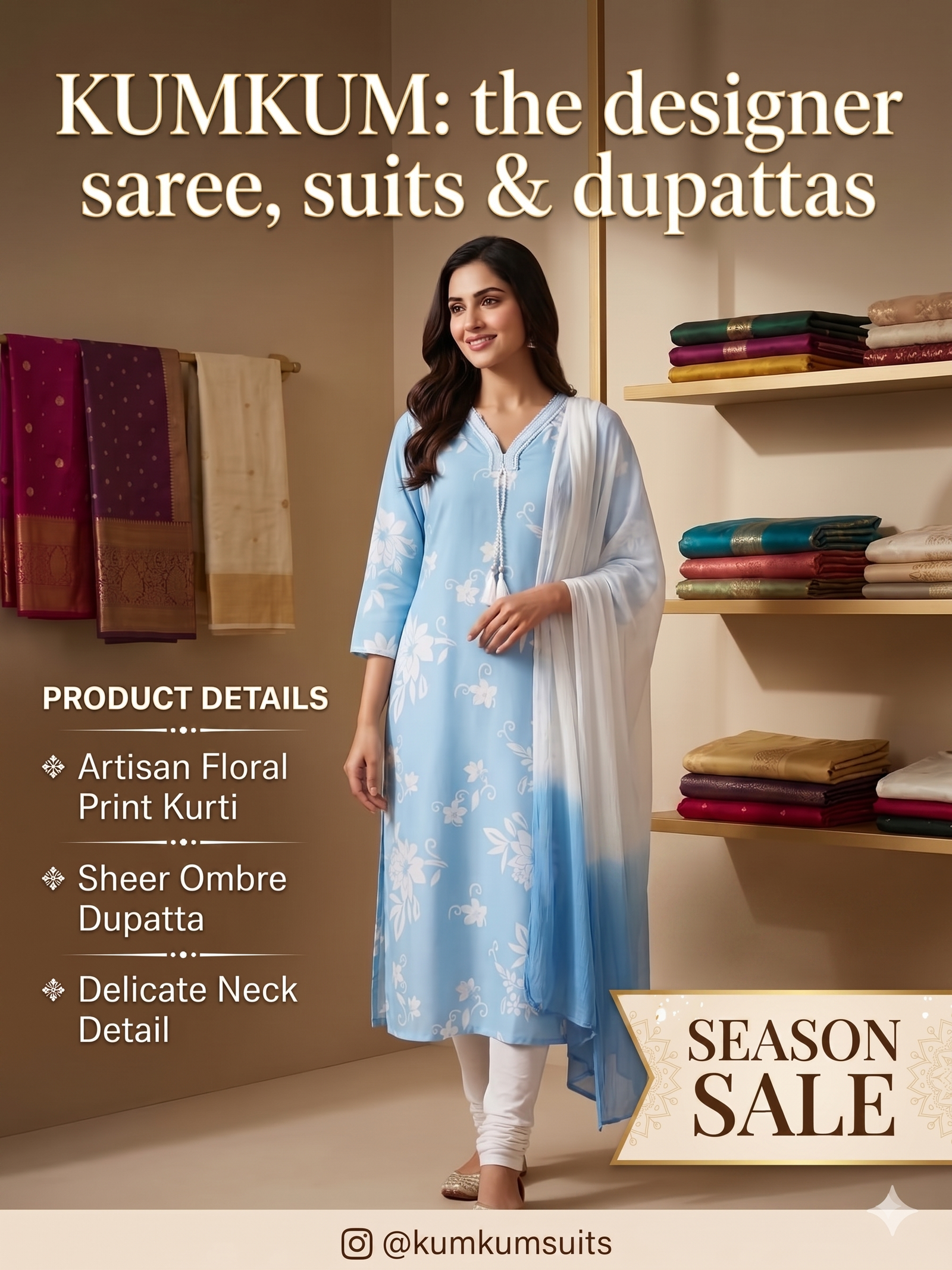 Serene Sky Blue Ombre Floral Kurti Set