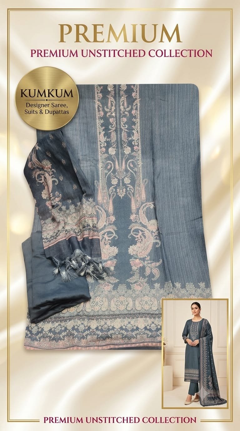 Denim Blue Linen Premium Unstitched Suit
