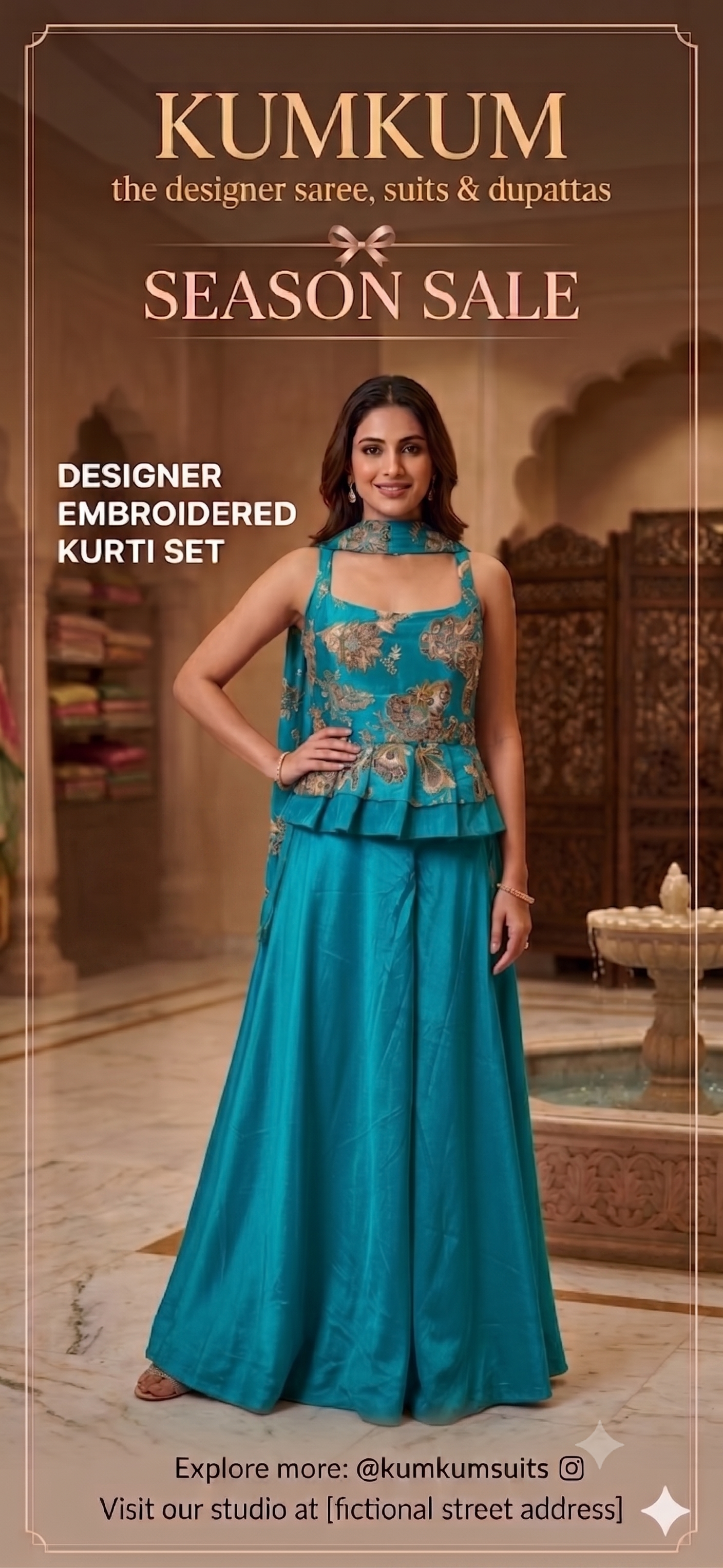Firozi sharara set with sleeves