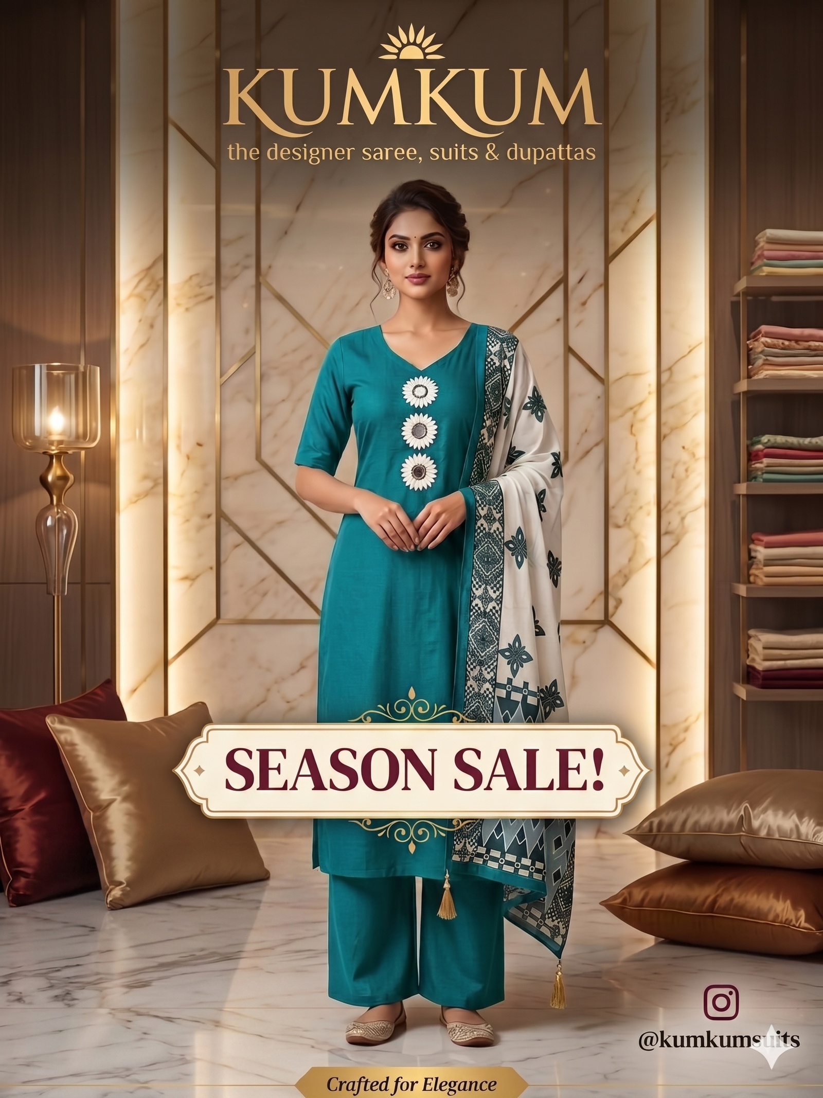 Regal Teal Blue Suit with Embroidered Dupatta