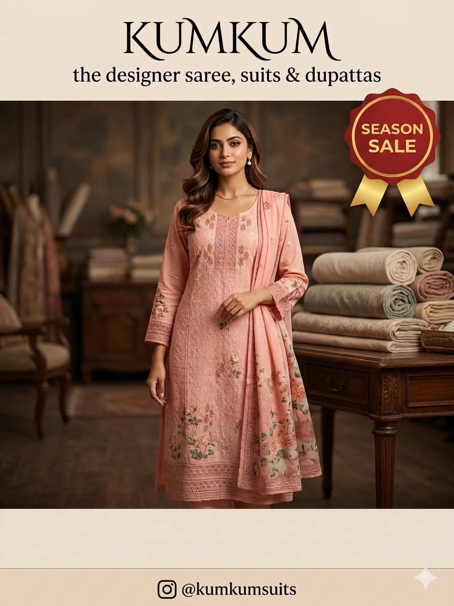 Elegant Peach-Pink Silk Embroidered Suit Set