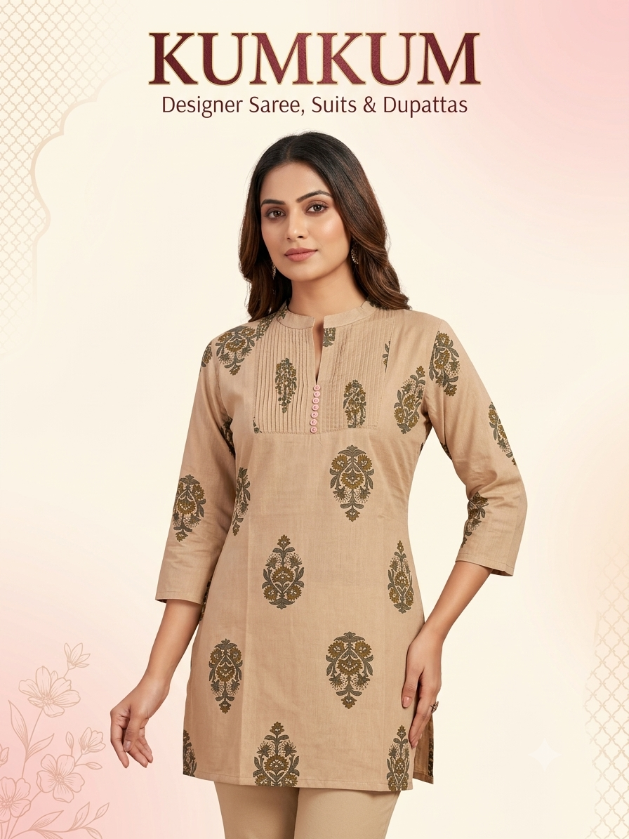Beige Printed Short Kurti