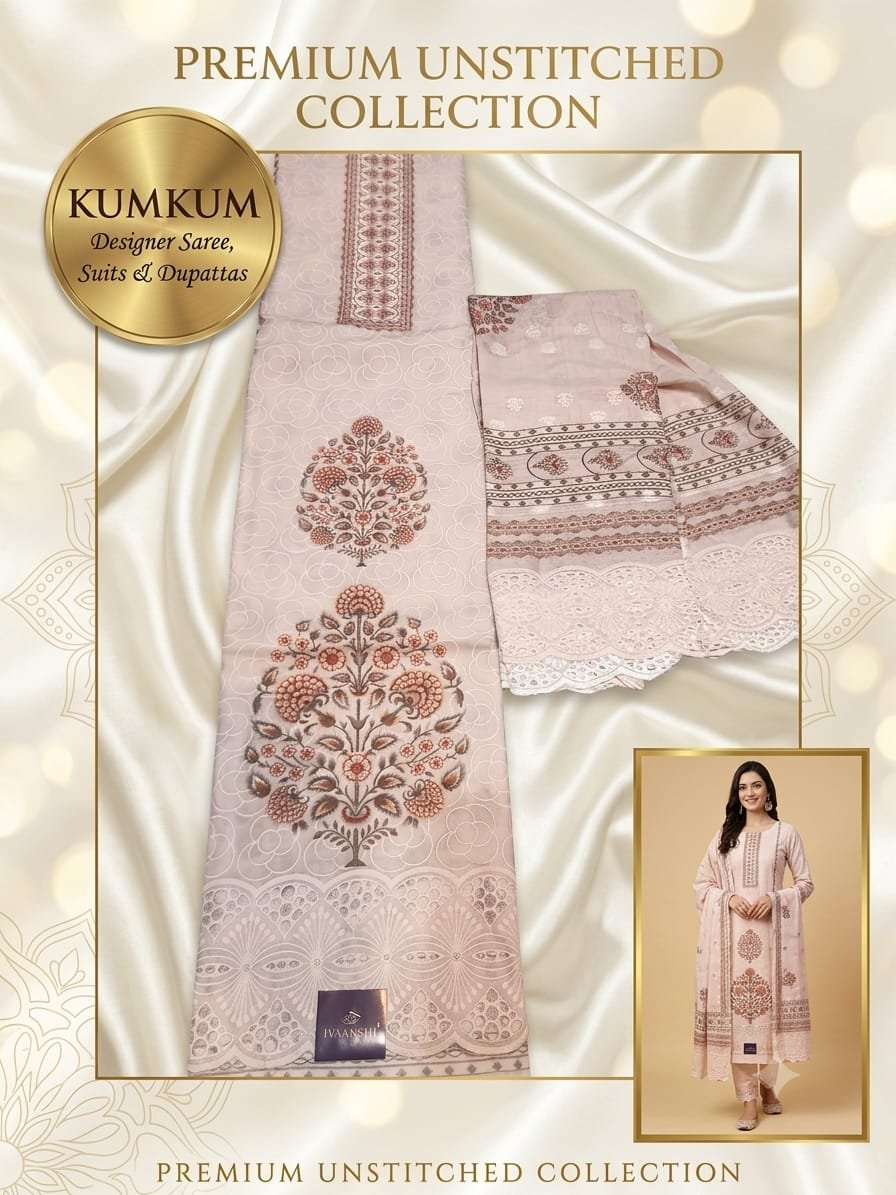 Almond Pink Floral Kadhai Premium Unstitched Suit