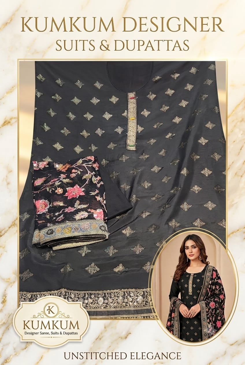 Exquisite Black & Pink Floral Embroidered Suit Set