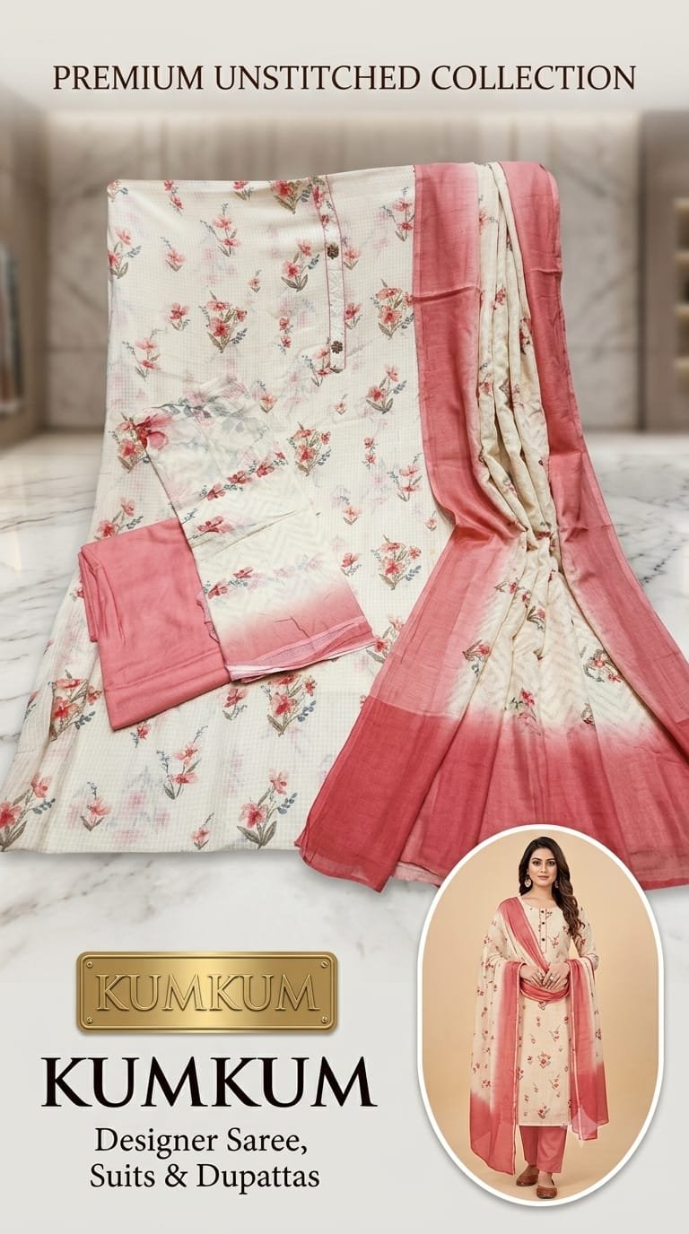 Cream & Pink Floral Super Net Suit Set