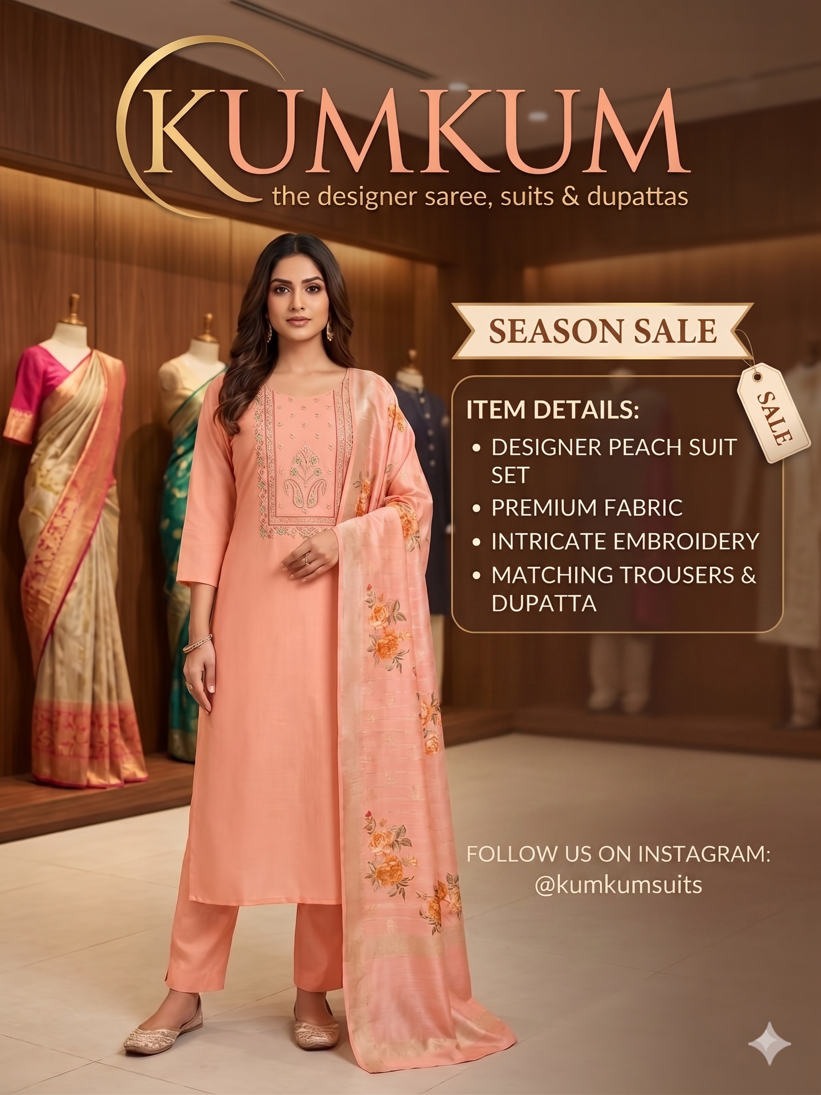 Exquisite Peach Embroidered Kurti Set - Limited Edition Sale