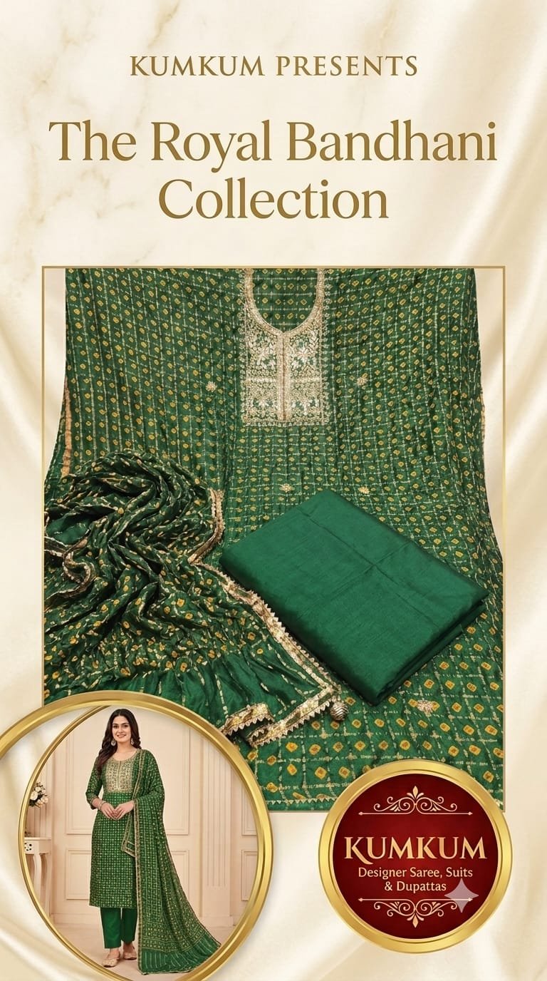 Emerald Green Royal Bandhani Silk Suit Set