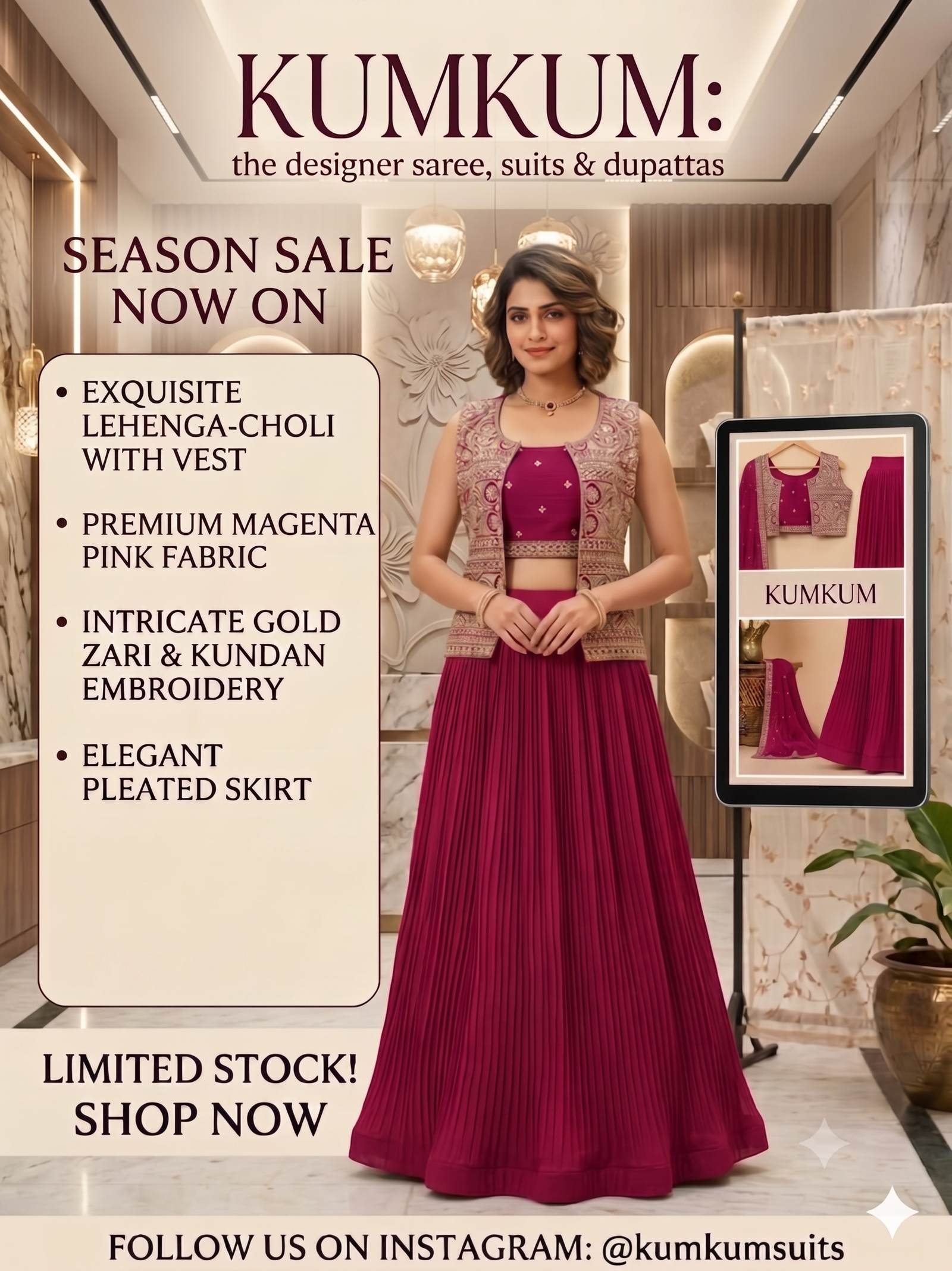 Margenta Exquisite Lehenga-Choli with Zari-Embroidery Vest