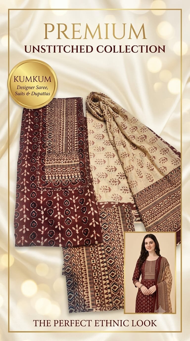 Rich Maroon Batik Print Premium Unstitched Suit