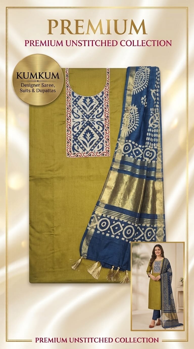 Olive Green & Navy Blue Premium Unstitched Suit Set