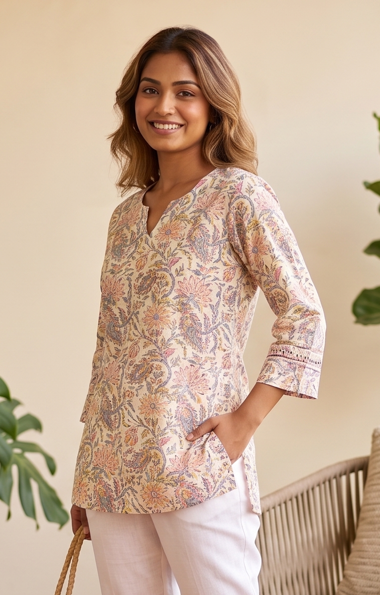 Off-White Printed Short Kurti