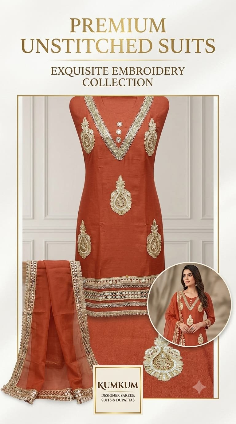 Rust Orange Premium Silk Embroidered Suit