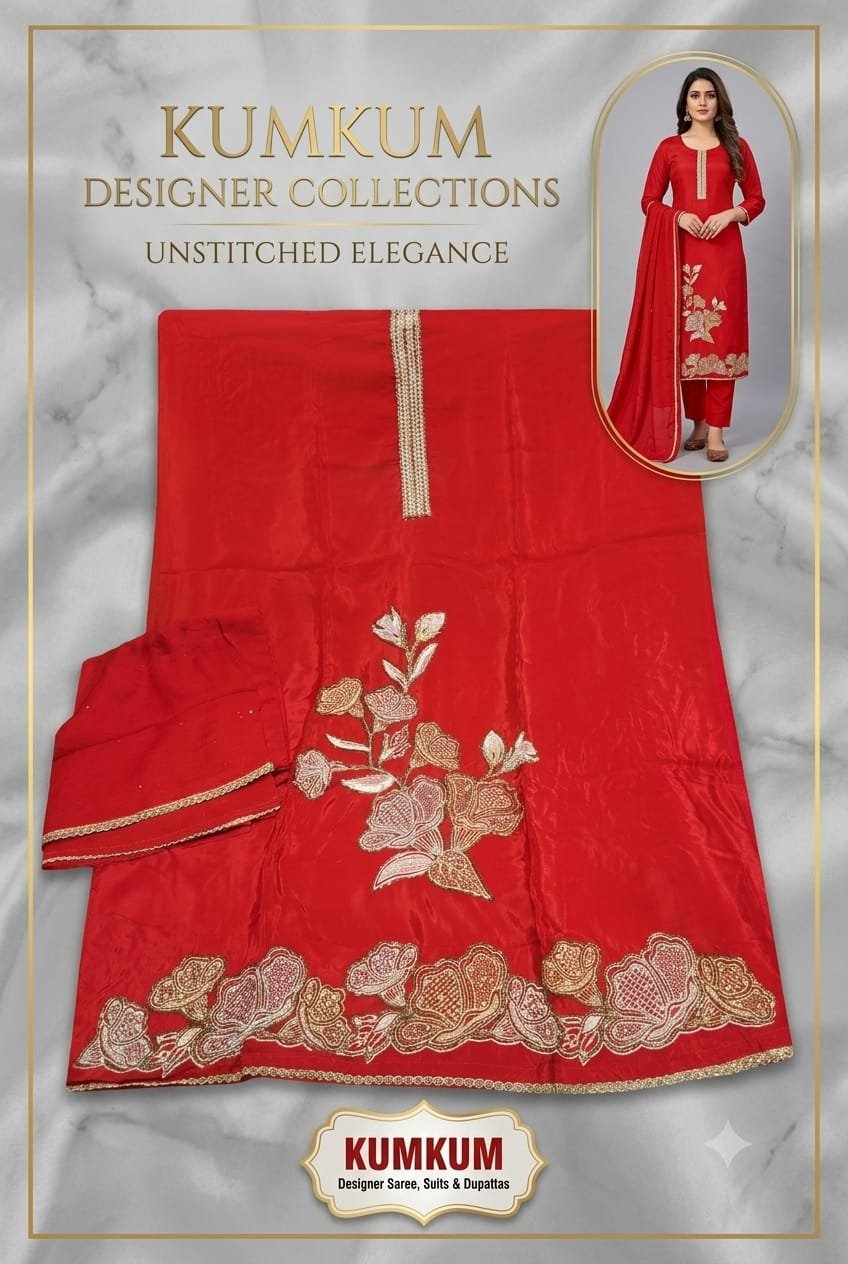 Vibrant Scarlet Orange Silk Unstitched Suit Set