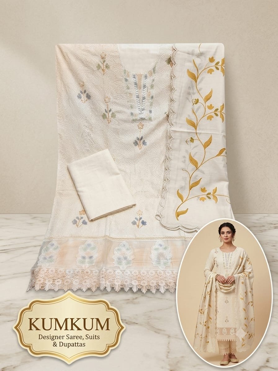 Elegant Peach & Blue Arkandi Pattern Suit Set