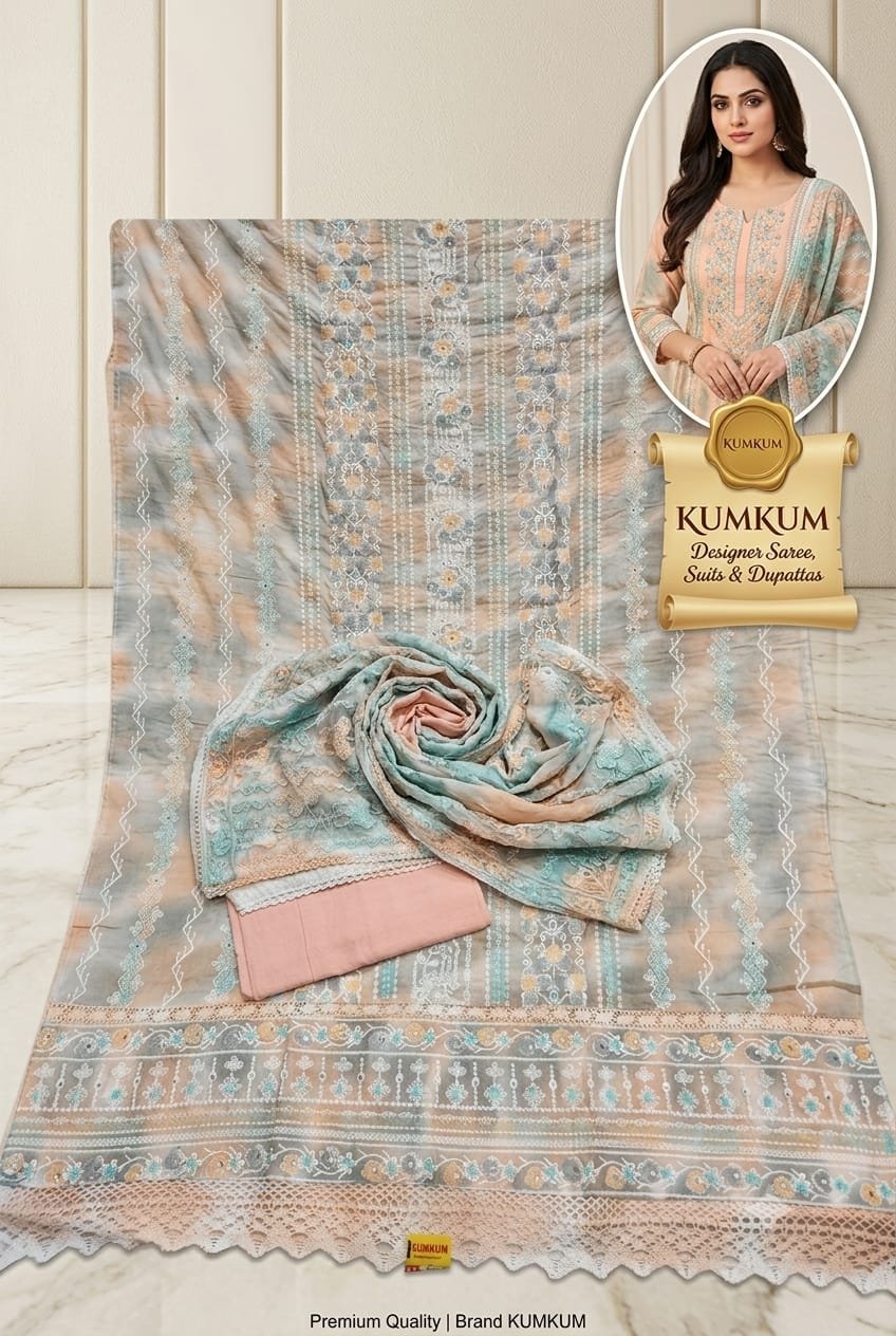 Pastel Peach & Blue Ombre Arkandi Pattern Suit Set