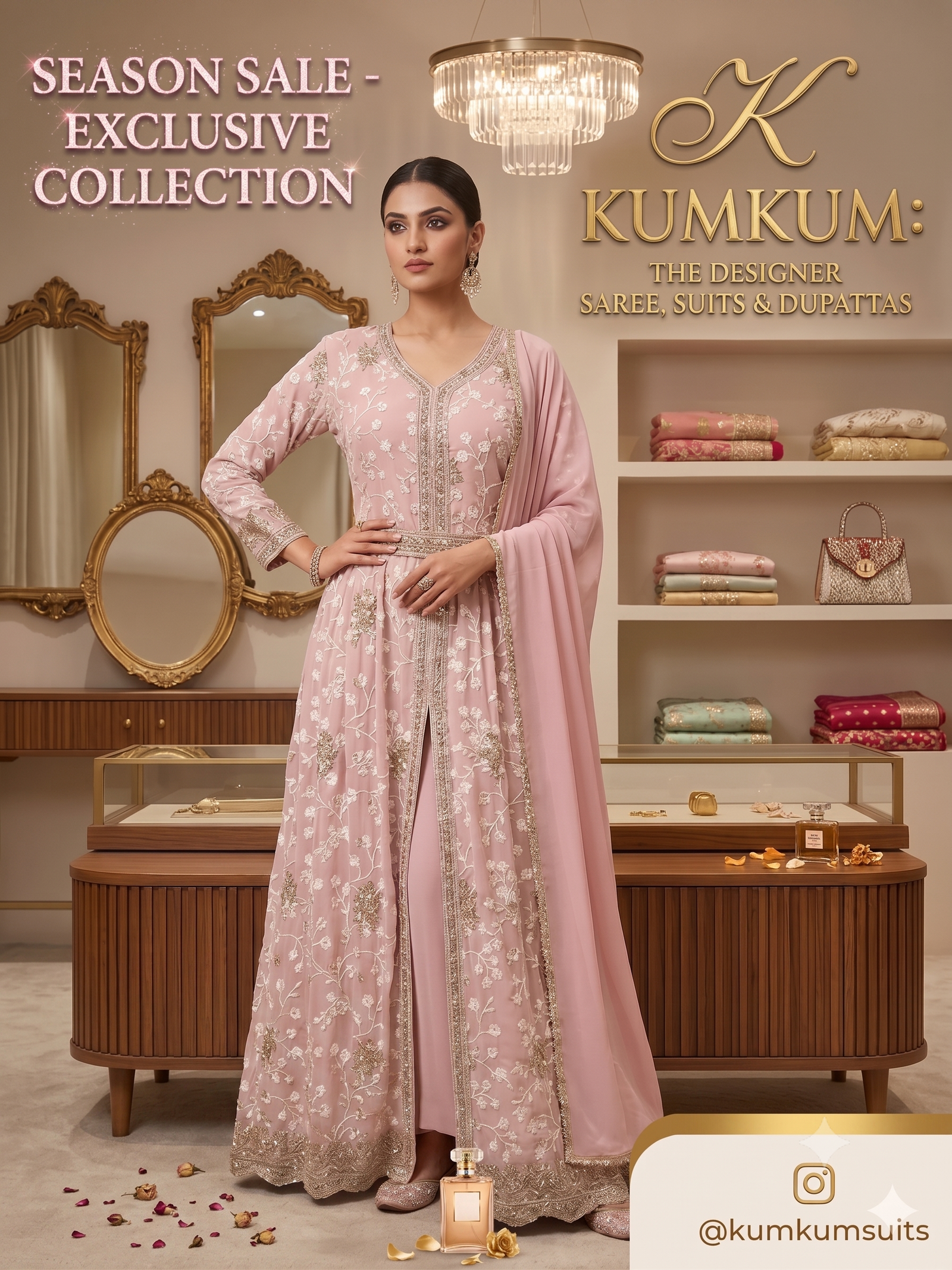 Blush Pink Floral Jaal Embroidered Front-Slit Suit