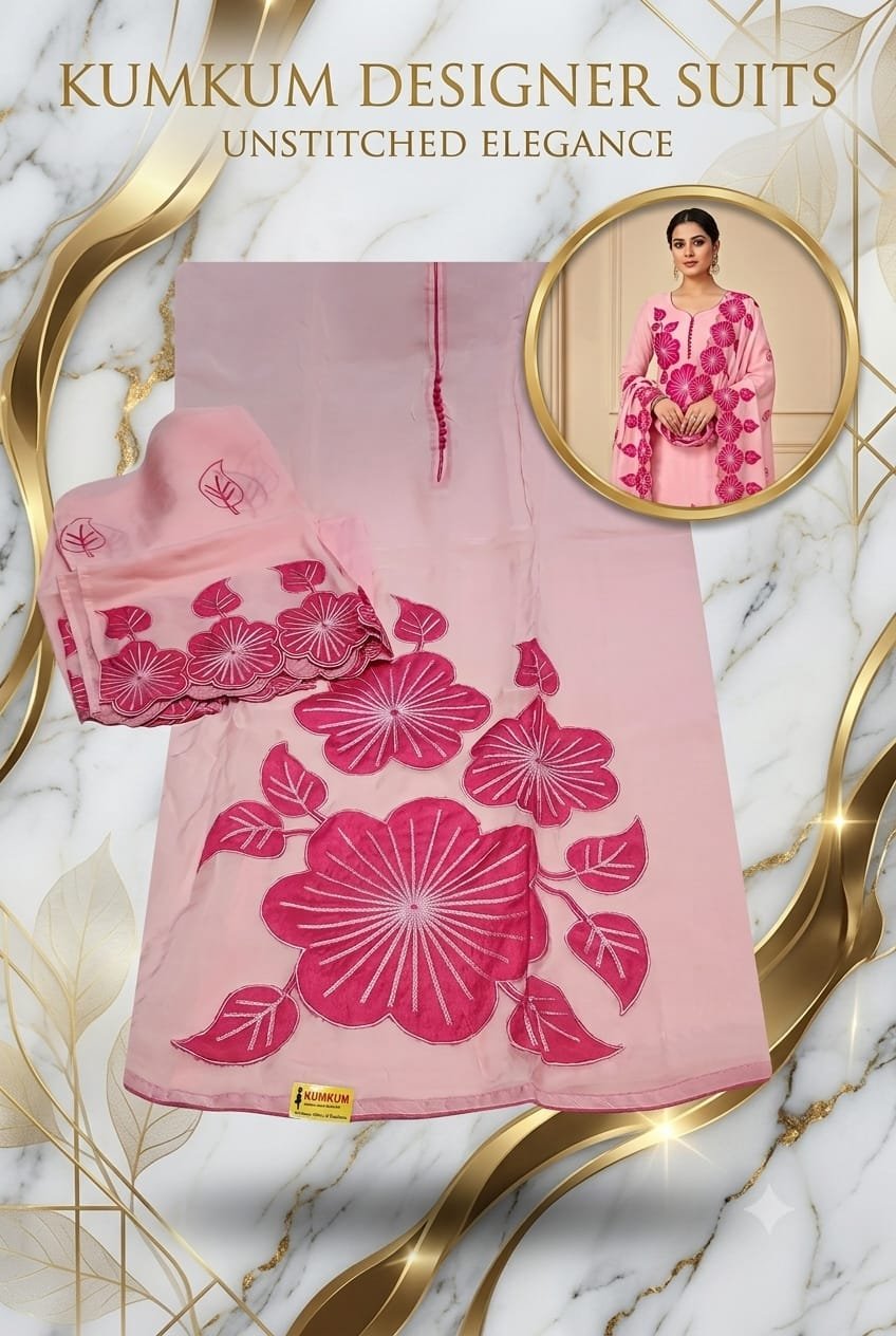 Soft Pink Floral Cutwork Unstitched Suit Set