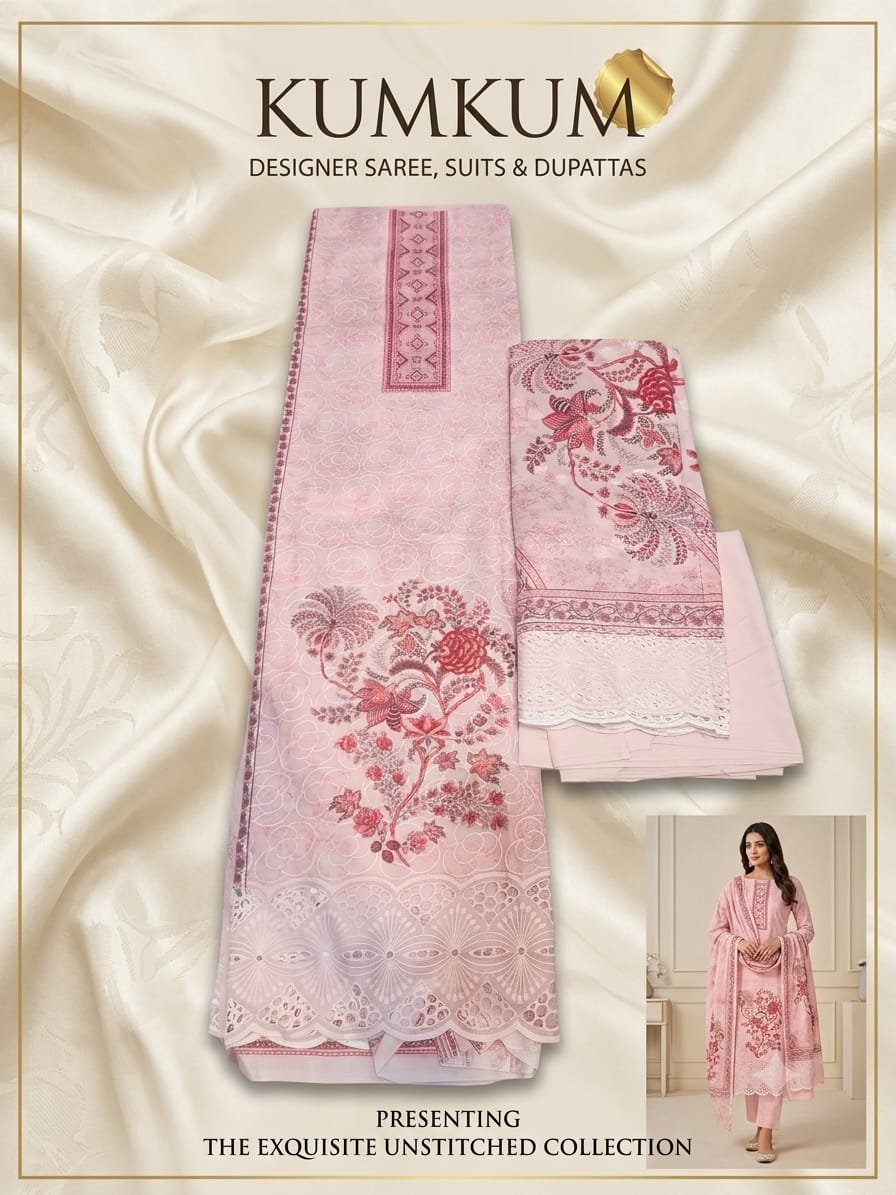 Rose Pink Floral Kadhai Premium Unstitched Suit