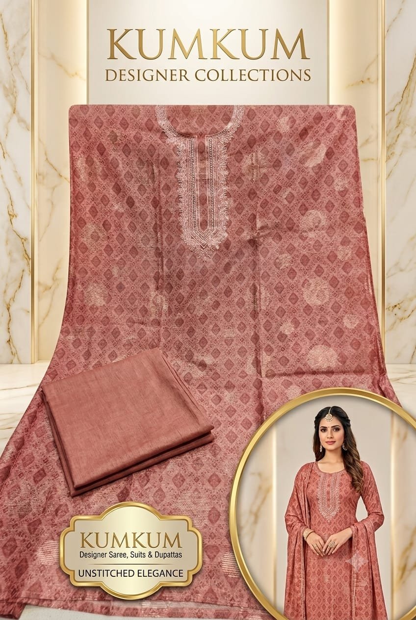 Dusty Rose Geometric Print Organza Unstitched Suit Set